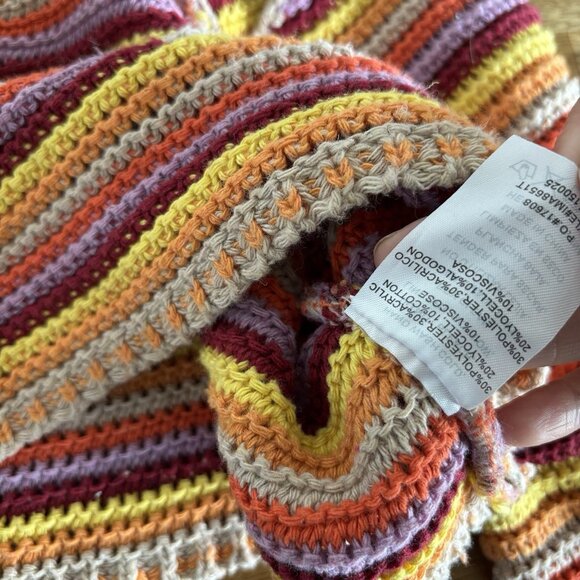 Yellow the Label Womens Crochet Sweater Top Cropped Sz SMALL Hippie Boho Rainbow - Picture 4 of 14